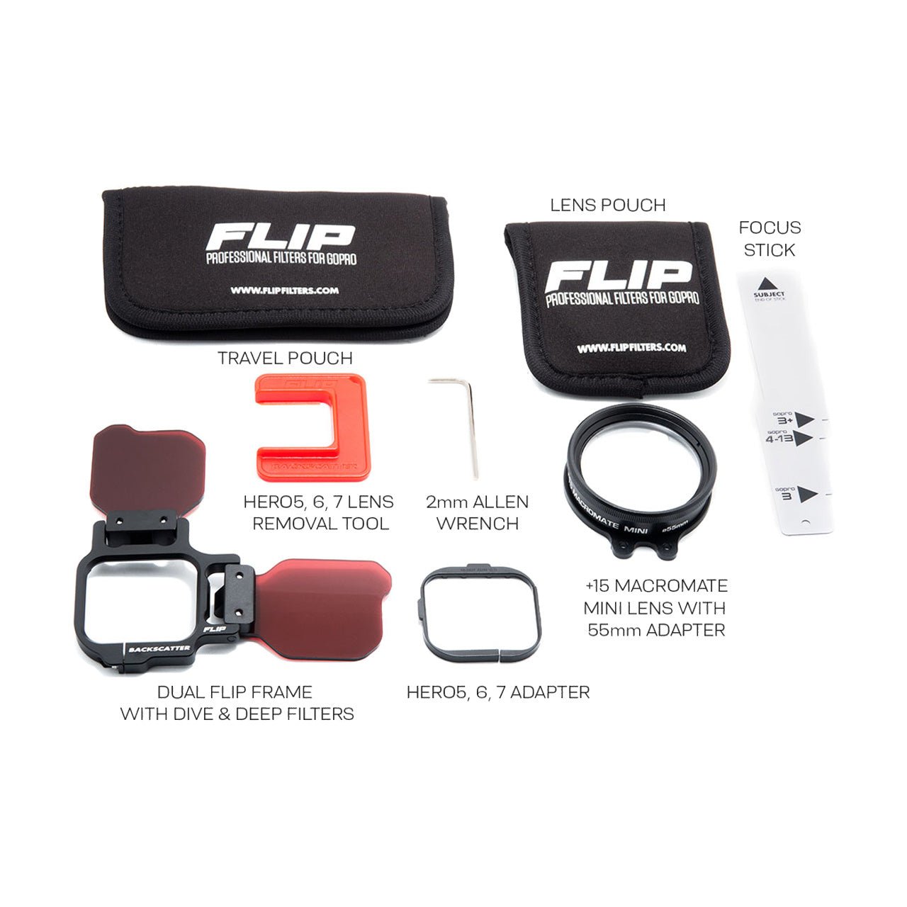 BACKSCATTER FLIP13 Pro Package with DIVE & DEEP Filters & +15 MacroMate Mini Lens for GoPro HERO Cameras